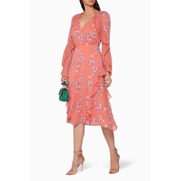 NWT LA MAISON TALULAH Sonder coral floral long sleeve ruffle midi dress Sz M - Picture 15 of 16